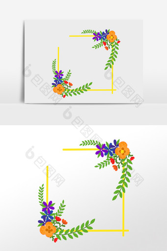 手绘绿色植物花朵边框插画图片