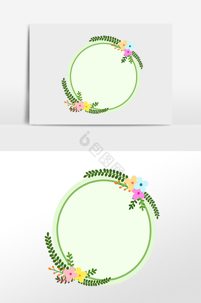 植物花朵圆形边框插画图片