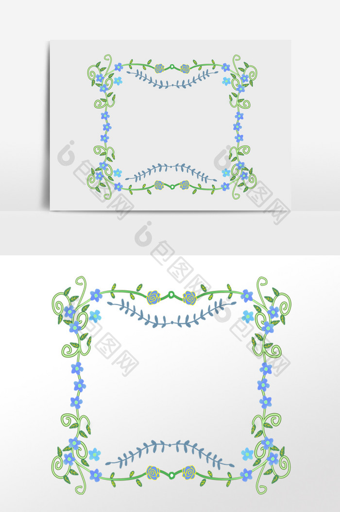 手绘绿色植物花边花环插画