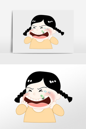 感冒生病小女孩插画