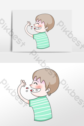 感冒生病吃药小孩插画图片
