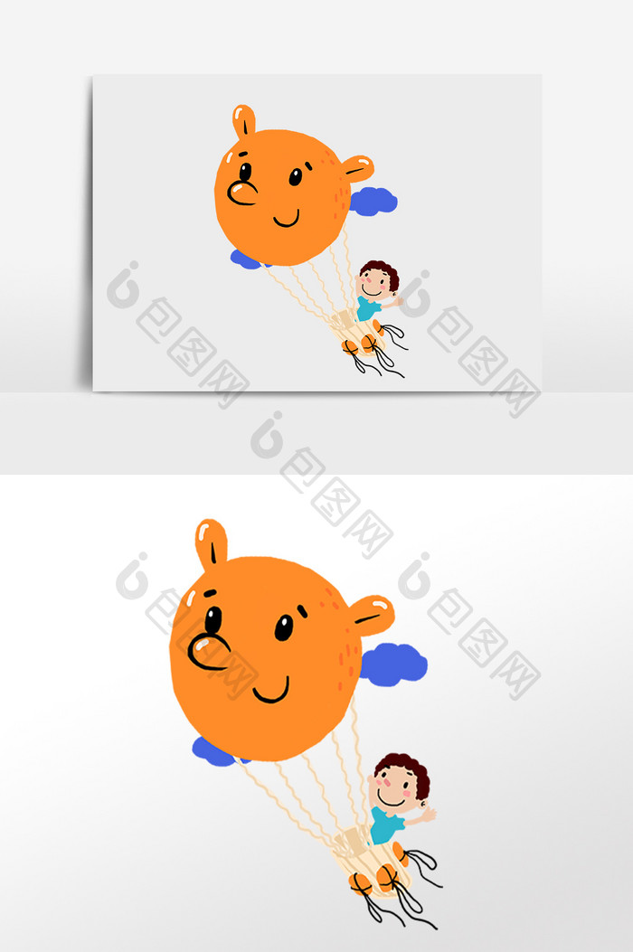 手绘卡通儿童节玩氢气球小孩插画