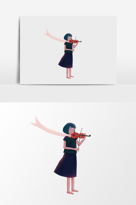 女孩拉小提琴插画元素