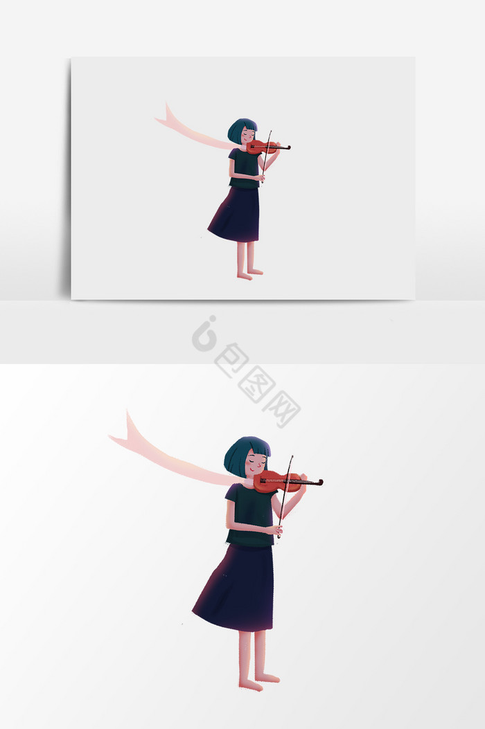 女孩拉小提琴插画图片