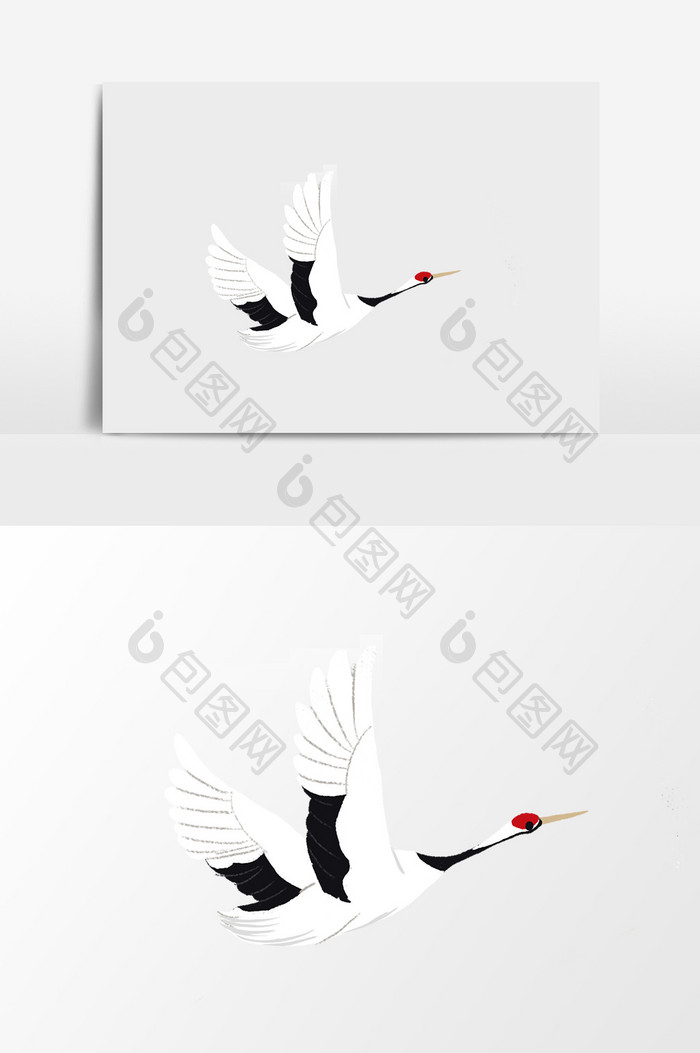 中国传统水墨画白鹤插画元素