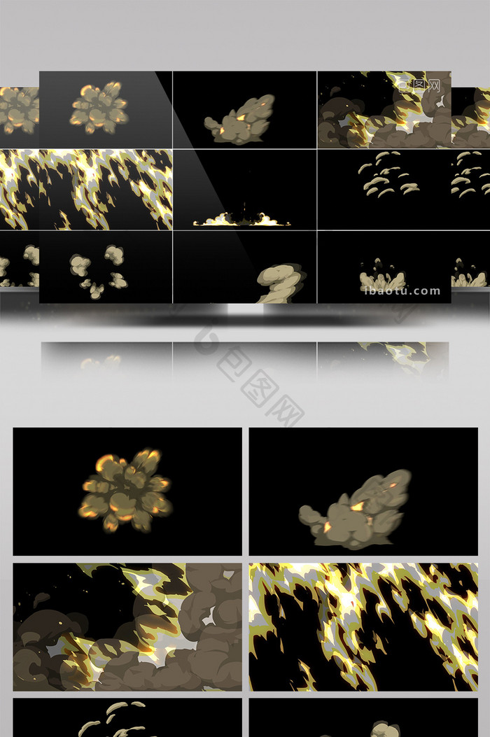 36组带通道卡通火焰爆炸烟雾视频素材
