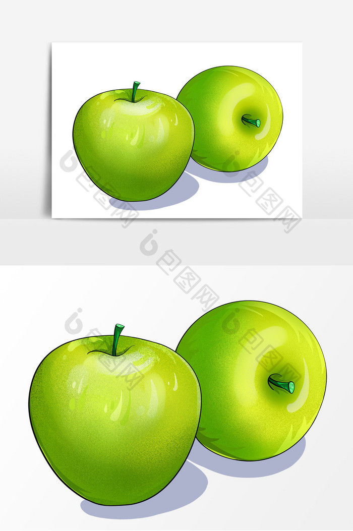 青苹果手绘卡通元素