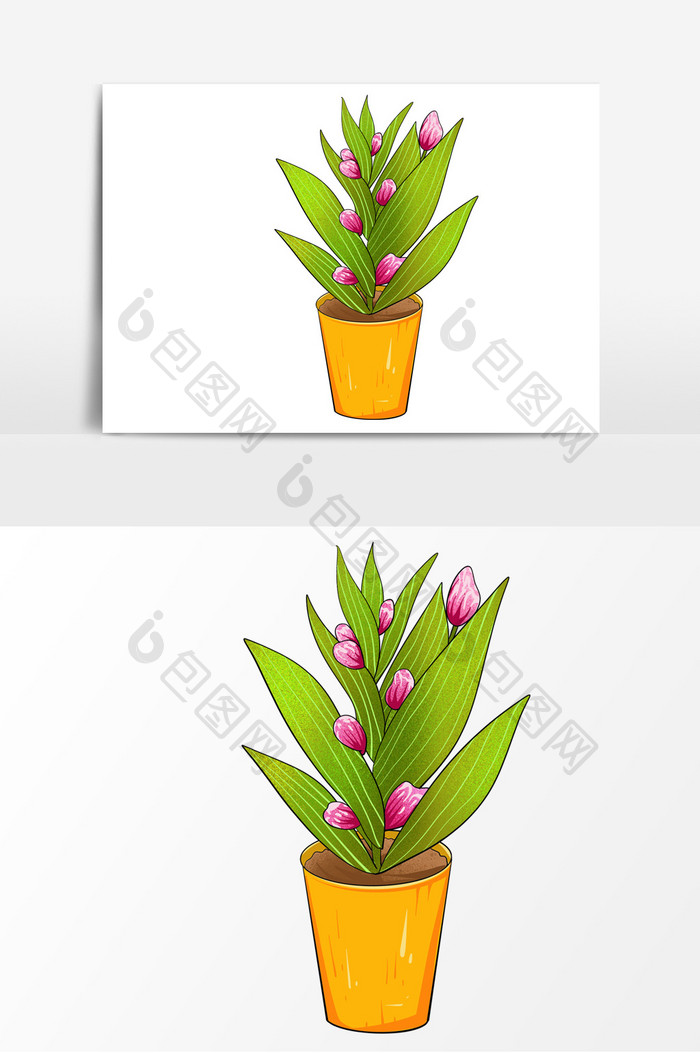 植物手绘卡通元素图案盆栽