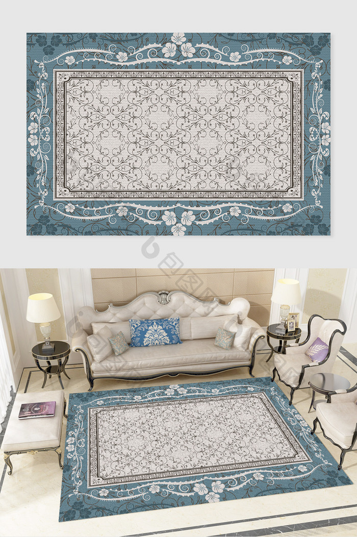 欧式复古宫廷田园风花纹客厅卧室地毯图案