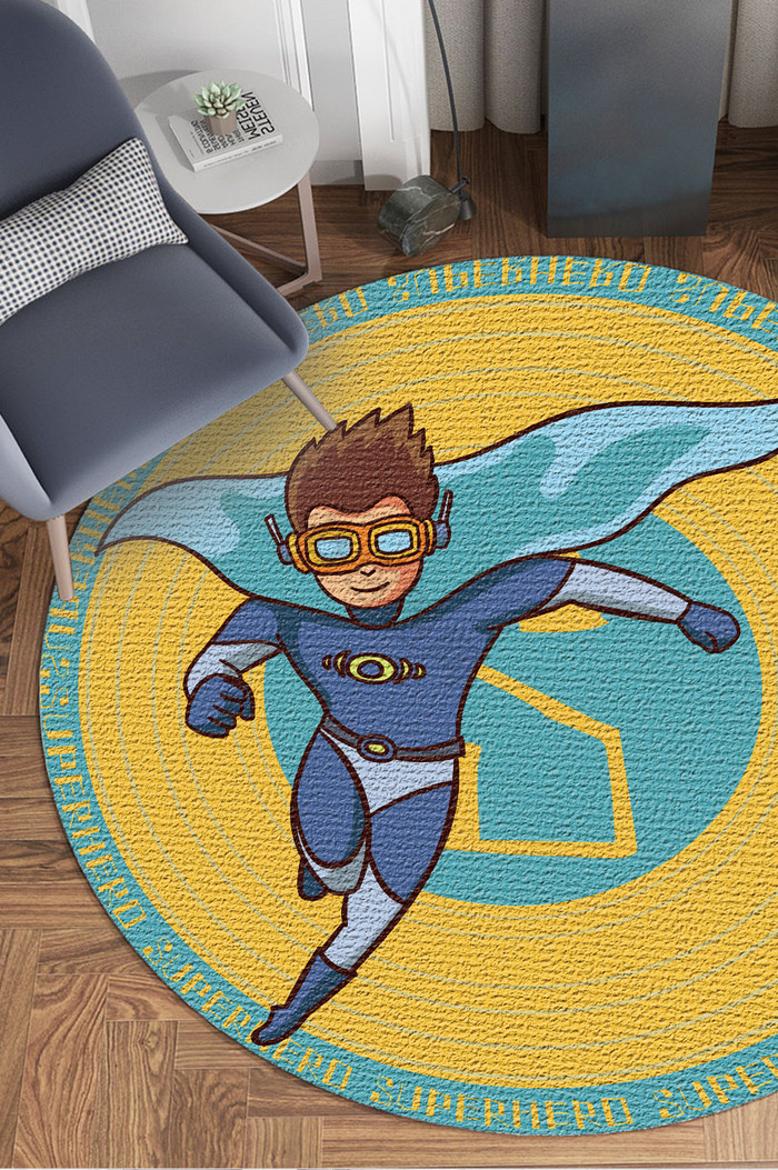 卡通可爱超人儿童房卧室圆形地毯图案图片