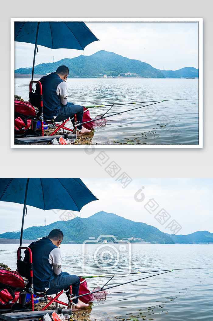 夏日夏天清爽湖水水库河面钓鱼垂钓摄影图