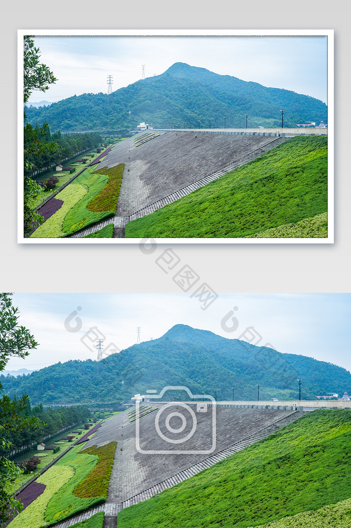 自然风景大坝斜坡绿色植被夏日夏天清爽摄影