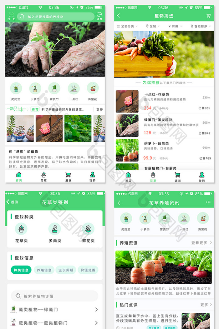 绿色扁平植物栽培APP界面套图