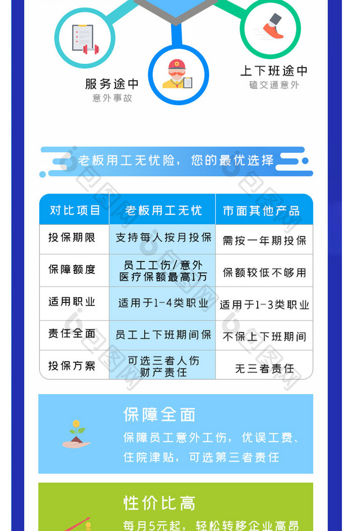 蓝色商务服务app员工保险h5移动界面