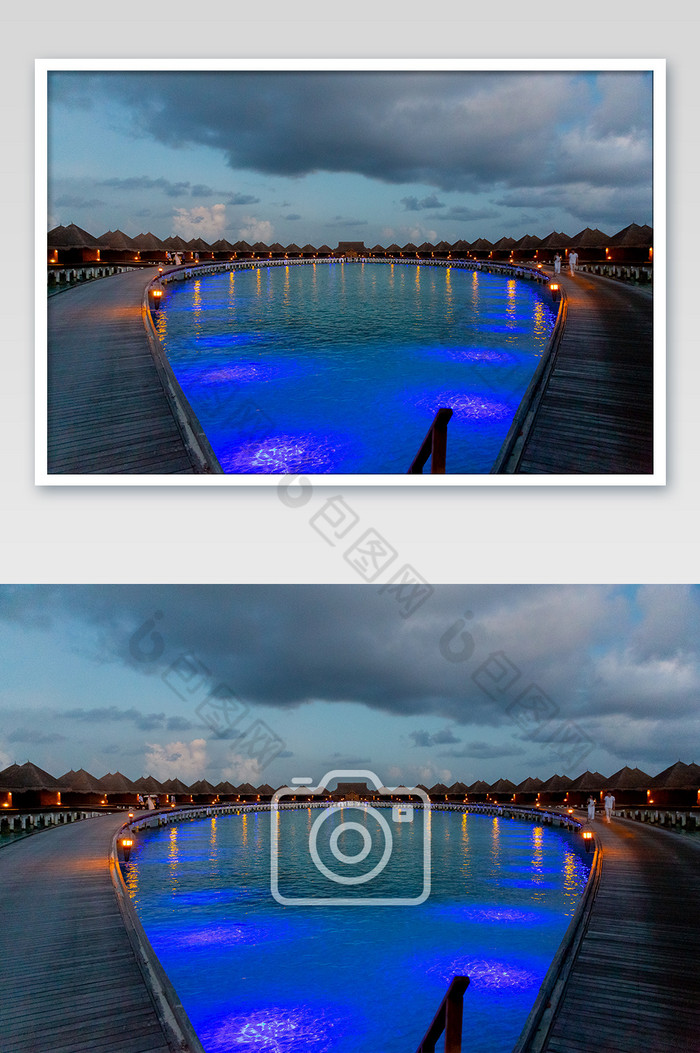 宁静唯美马尔代夫度假酒店夜晚摄影图图片图片