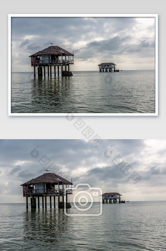 清晨菲律宾杜马盖地白沙滩海上屋摄影图片图片