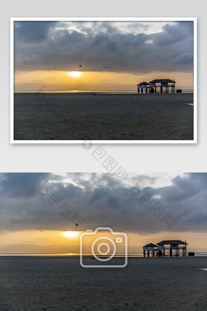 清晨阳光菲律宾杜马盖地海上屋摄影图片