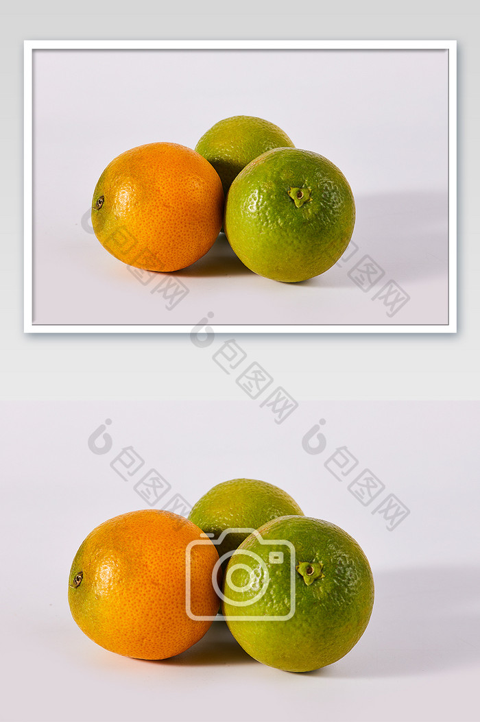黄色绿色橙子水果新鲜白底美食摄影图片
