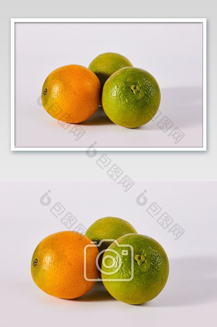 黄色绿色橙子水果新鲜白底美食摄影图片图片