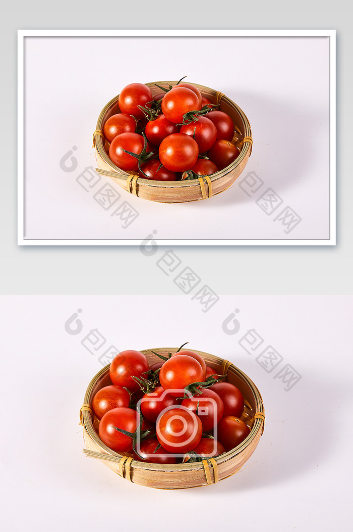 红色小番茄新鲜水果白底图簸箕美食摄影图片
