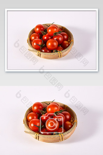 红色小番茄新鲜水果白底图簸箕美食摄影图片