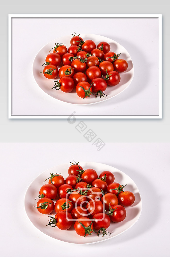 红色小番茄水果新鲜白底图碟子美食摄影图片