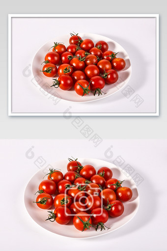 红色小番茄水果新鲜白底图碟子美食摄影图片