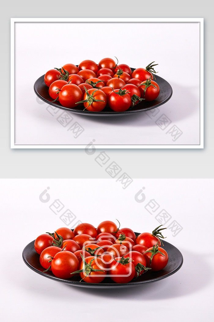 红色小番茄新鲜水果碟子白底美食摄影图片