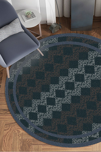 现代简约新中式纹样图腾圆形地毯图案图片
