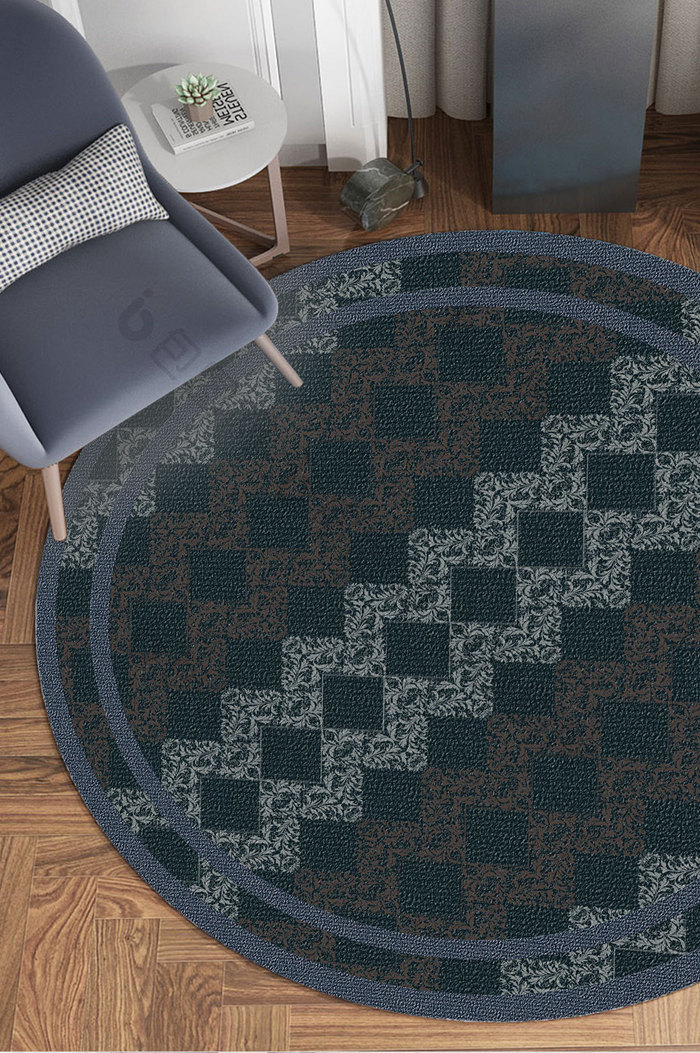 现代简约新中式纹样图腾圆形地毯图案