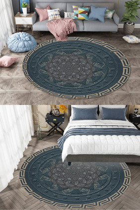 现代轻奢简欧欧式花纹矢量图圆形地毯图案