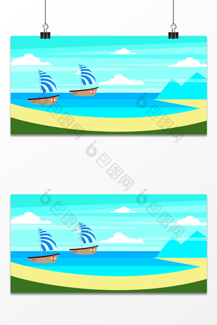 蓝天白云海洋帆船装饰图片图片