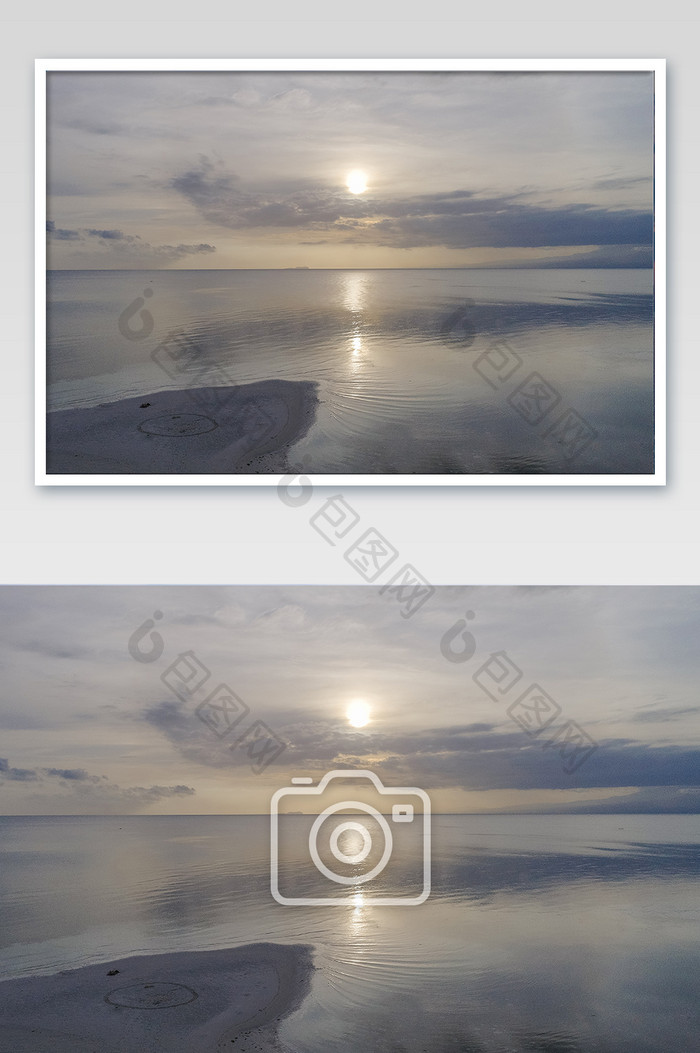 日落航拍海滩摄影图片