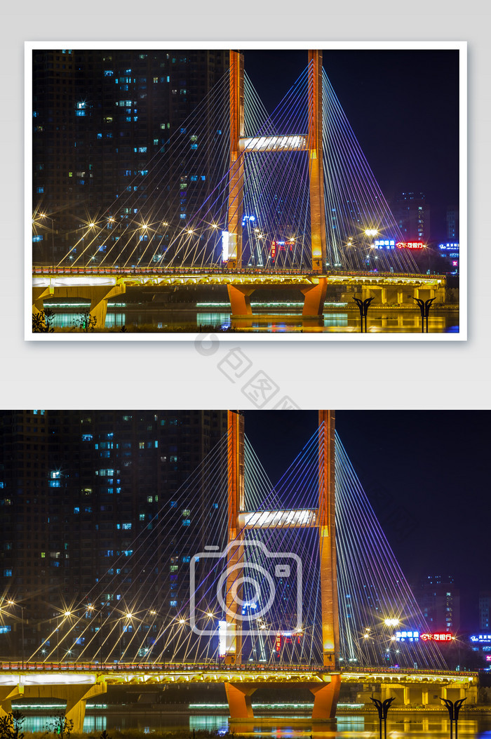 夜景现代化吊桥摄影图片