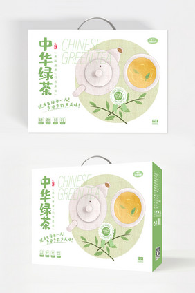 简约清新飘逸绿茶国风意境饮品礼盒包装设计