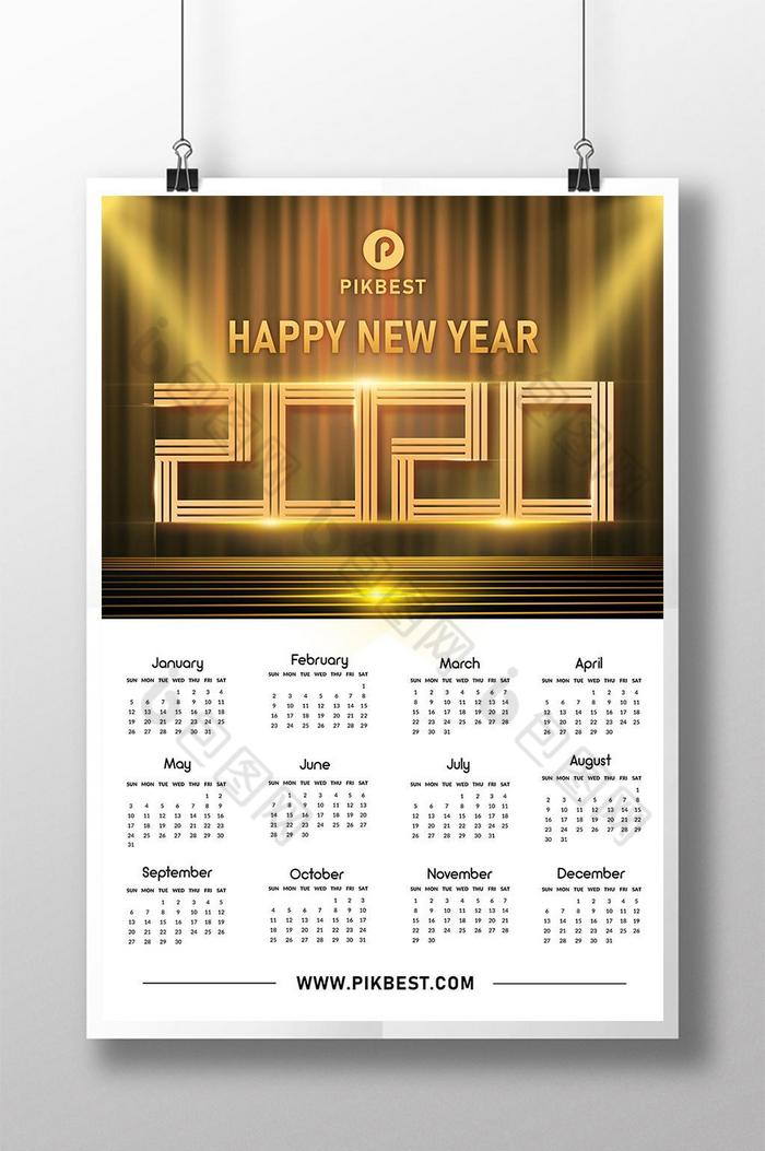 金色豪华款2020年日历模板图片图片