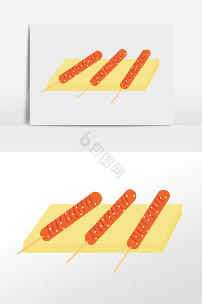 美味小吃食物烤火腿插画图片