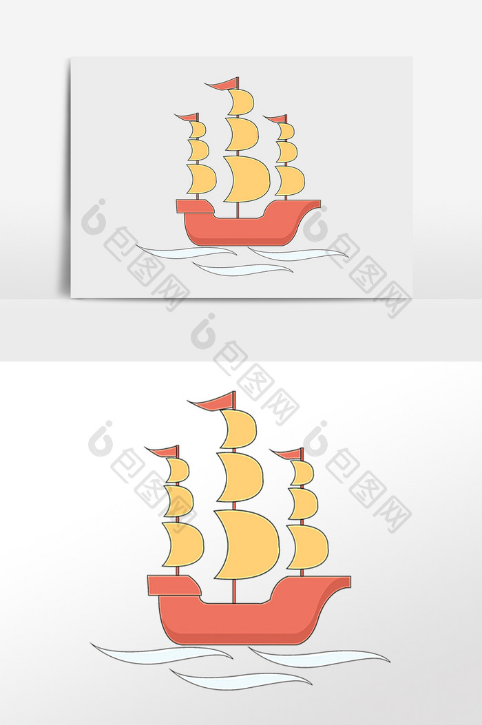 航海交通工具彩色帆船插画