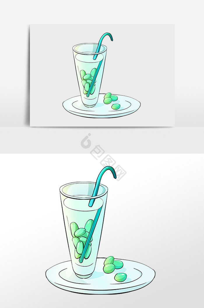 夏季果汁青葡萄饮料插画图片