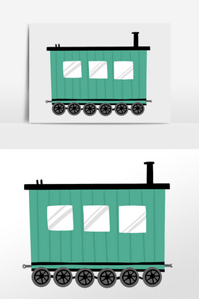 手绘绿色火车车厢运输工具插画