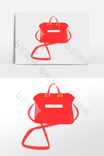 手绘女士红色名牌包包背包插画图片