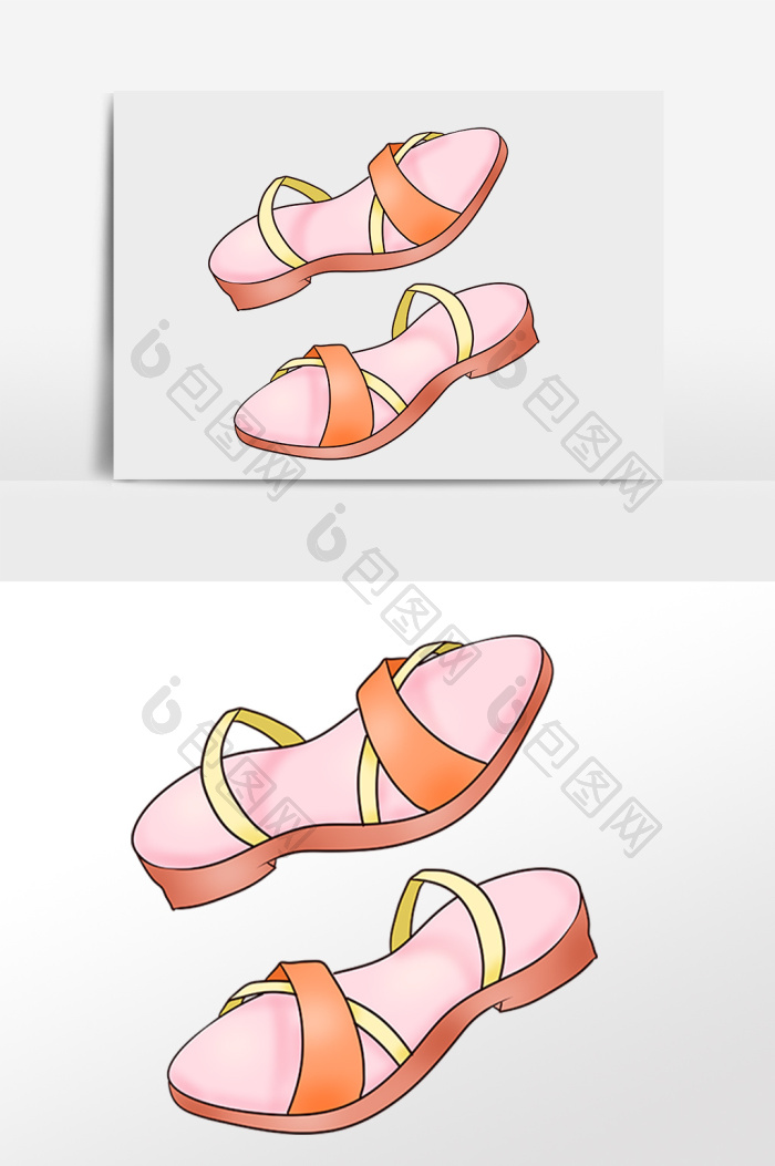 手绘夏季女士平底凉鞋鞋子插画图片