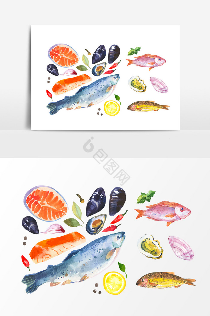 三文鱼扇贝海鲜食物图片
