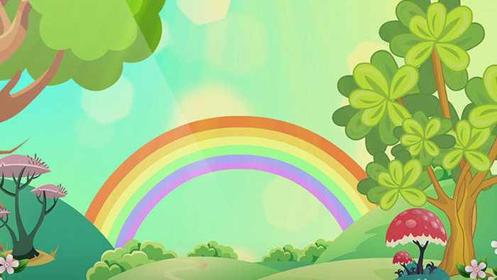 卡通夏日绿树彩虹背景