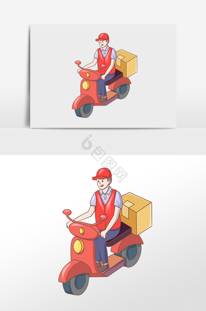 快递服务骑摩托快递员插画图片