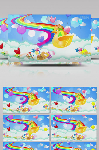 天空彩虹气球小鸭子背景图片