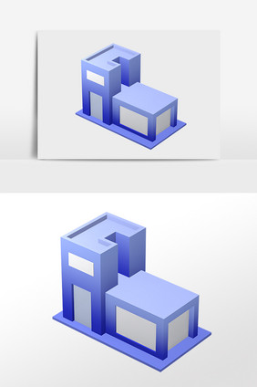 2.5D立体蓝色房屋建筑插画