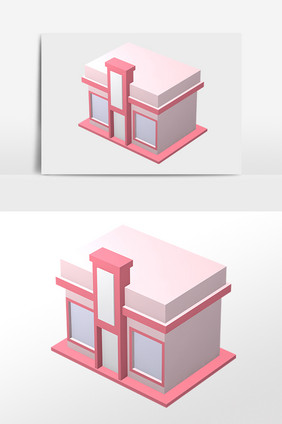 手绘2.5D立体小房屋建筑插画