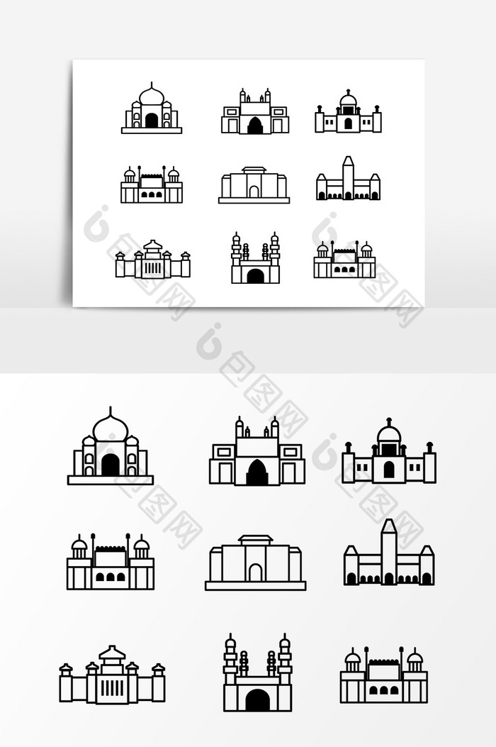 黑色建筑城堡轮廓线条设计元素