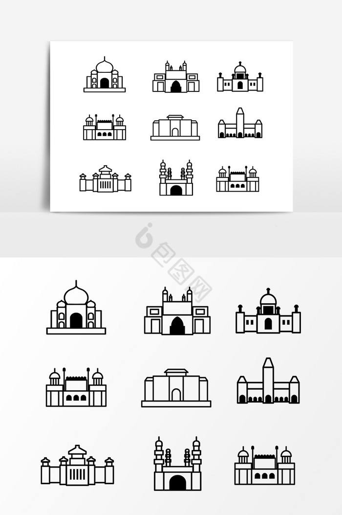建筑城堡轮廓线条图片